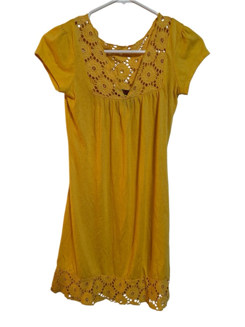 Vintage SoSik Yellow Eyelet Lace Trim Mini Dress